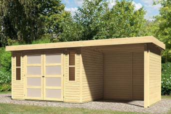  Karibu | Tuinhuis Mühlendorf 4 met Overkapping 2,4, Zij en Achterwand | Onbehandeld 211428-31
